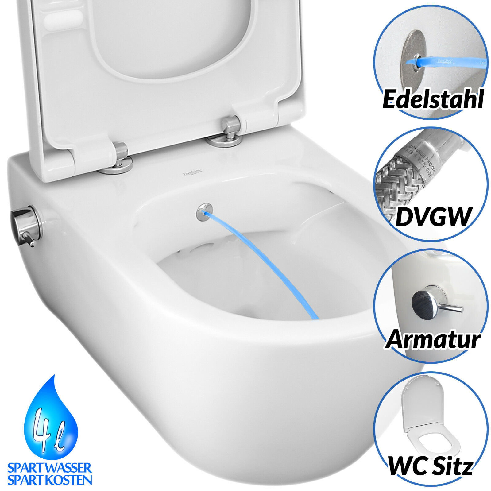 Spülrandloses Taharet Dusch WC inkl. Armatur + Sitz Toilette Bidet Funktion 42