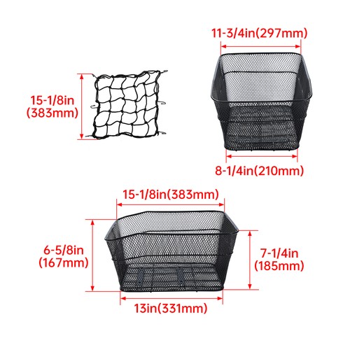 Rear Bike Bicycle Basket w/ Rainproof Covers, Cargo Net, Basket Lining & Rack