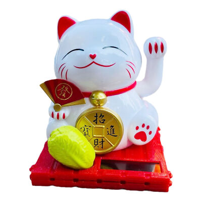 Solar Lucky Waving Cat Figure Feng Shui Beckoning Cat Ornament for Car Dashboard