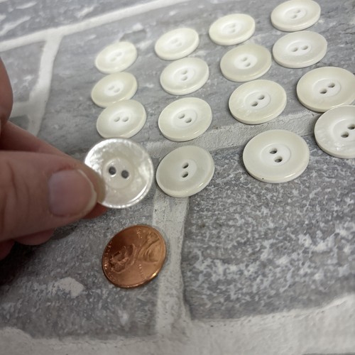 Lot of 16 Ivory Plastic Pearlized Rim Flat 2 Hole Buttons 19mm 3/4" Inch Vintage