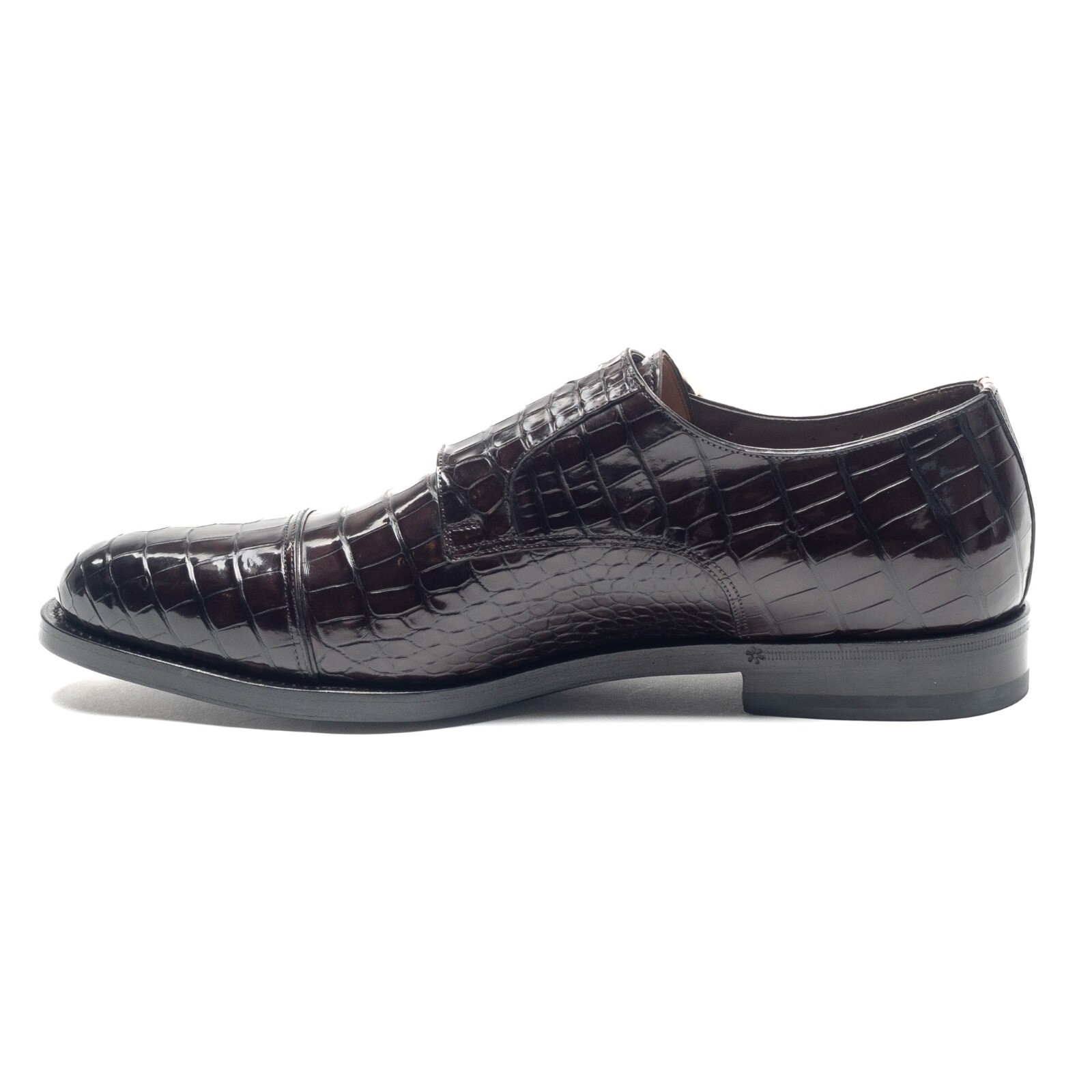 Pre-owned Santoni Double Monk Crocodile Alligator Shoes Uk: 11 Us: 12 Eu: 45 Dark Brown