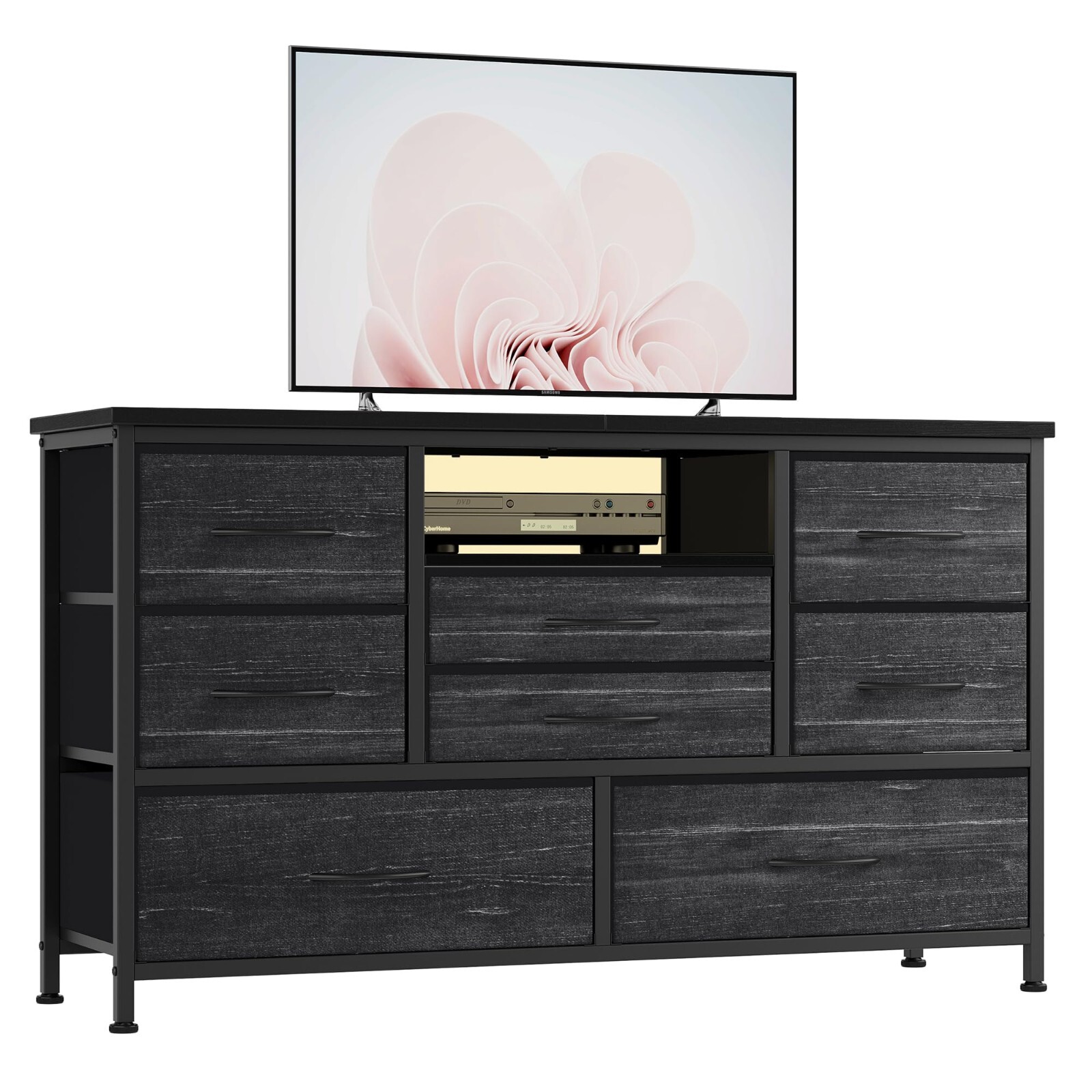 8 Drawer Dresser 55" TV Stand with Power Outlet Chest of Drawers Storage