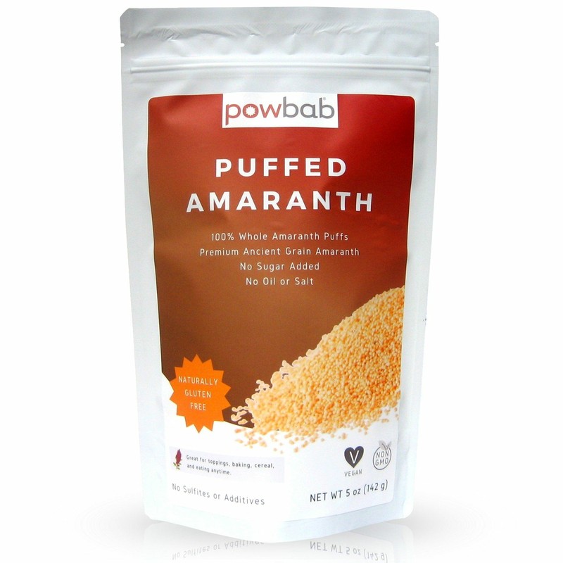 powbab Puffed Amaranth: 100% Organic Amaranth Grain Popped, Unsweetened (5