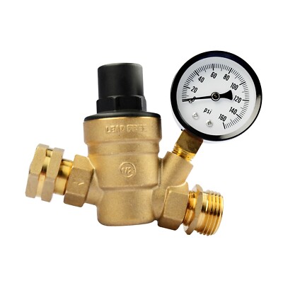 RV Camper Trailer Adjustable Water Pressure Regulator Valve Brass LEAD FREE 