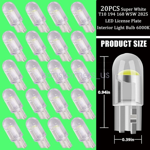 20X Super White T10 194 168 W5W 2825 LED License Plate Interior Light Bulb 6000K