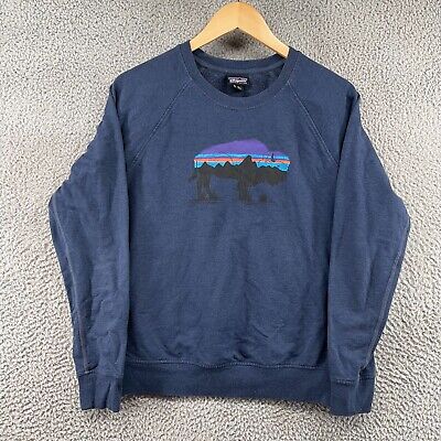 Patagonia Fitz Roy Bison Ahnya Crew Navy Blue Sweatshirt Women s