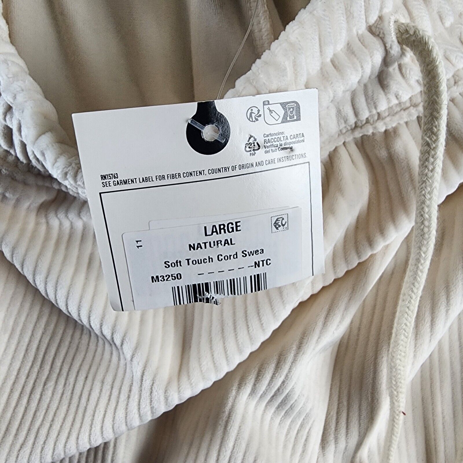 Champion Soft Touch Cord Drawstring-Waist Pants Women's L Natural Side Pockets - Picture 10 of 16