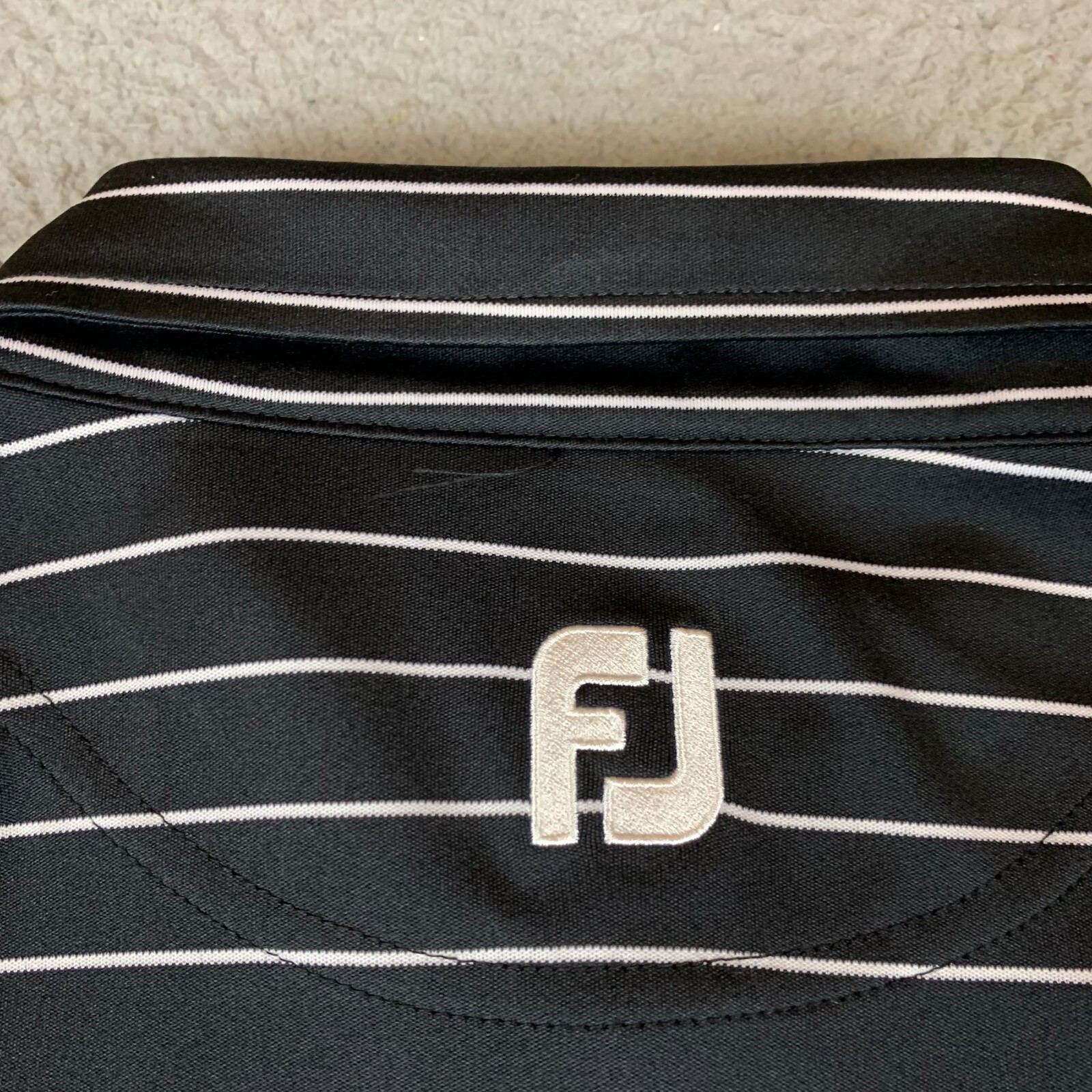 FootJoy FJ Polo Shirt Mens Extra Large Black Striped Polyester Golf Long Sleeve