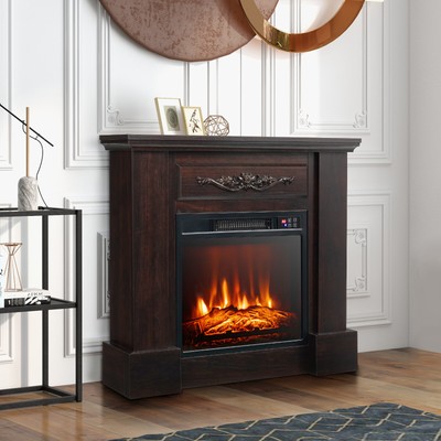 Mantel Tv Stand Space Heater 1400w W/remote Control Brown