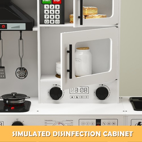 JOYLDIAS White Kid Pretend Play Kitchen Set Wooden Toy Running Water,Sound,Light