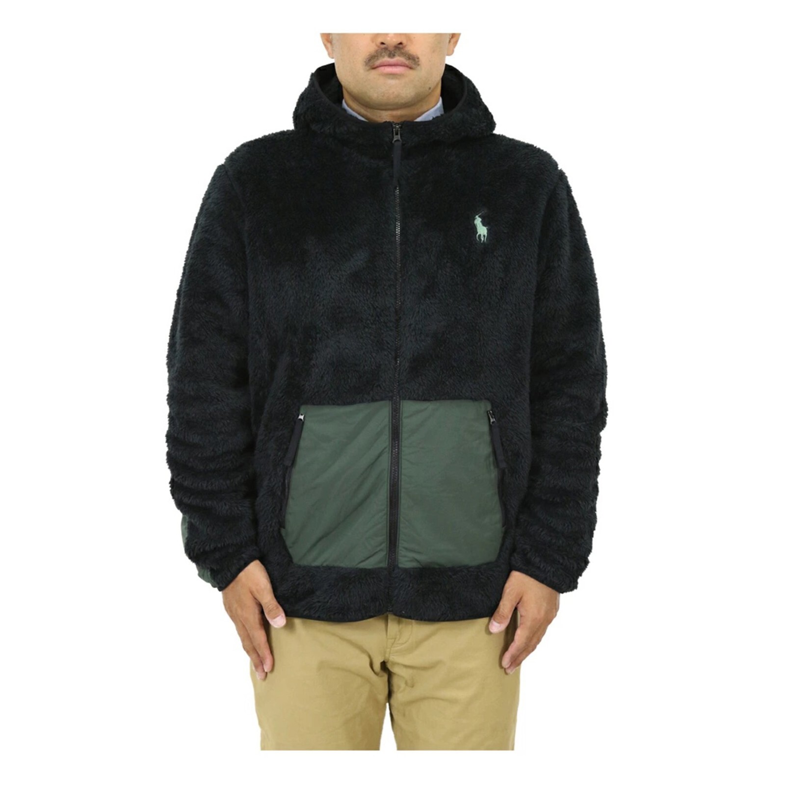 Пальто-куртка Polo Ralph Lauren с капюшоном из флиса в стиле ретро с ворсом Big Pony - Черный, оливковый