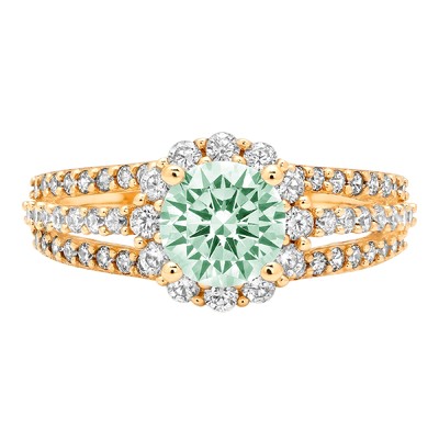 Pre-owned Pucci 1.98ct Round Halo Sea Green Simulated Diamond Promise Ring 14k Yellow Gold