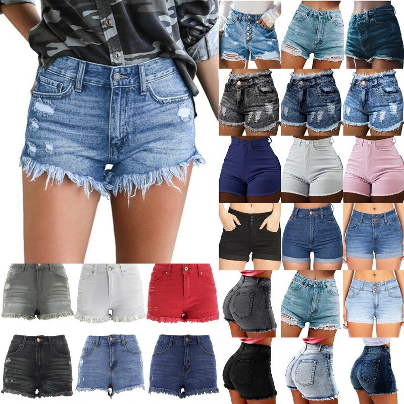 Women Ripped Denim Shorts Jeans High 