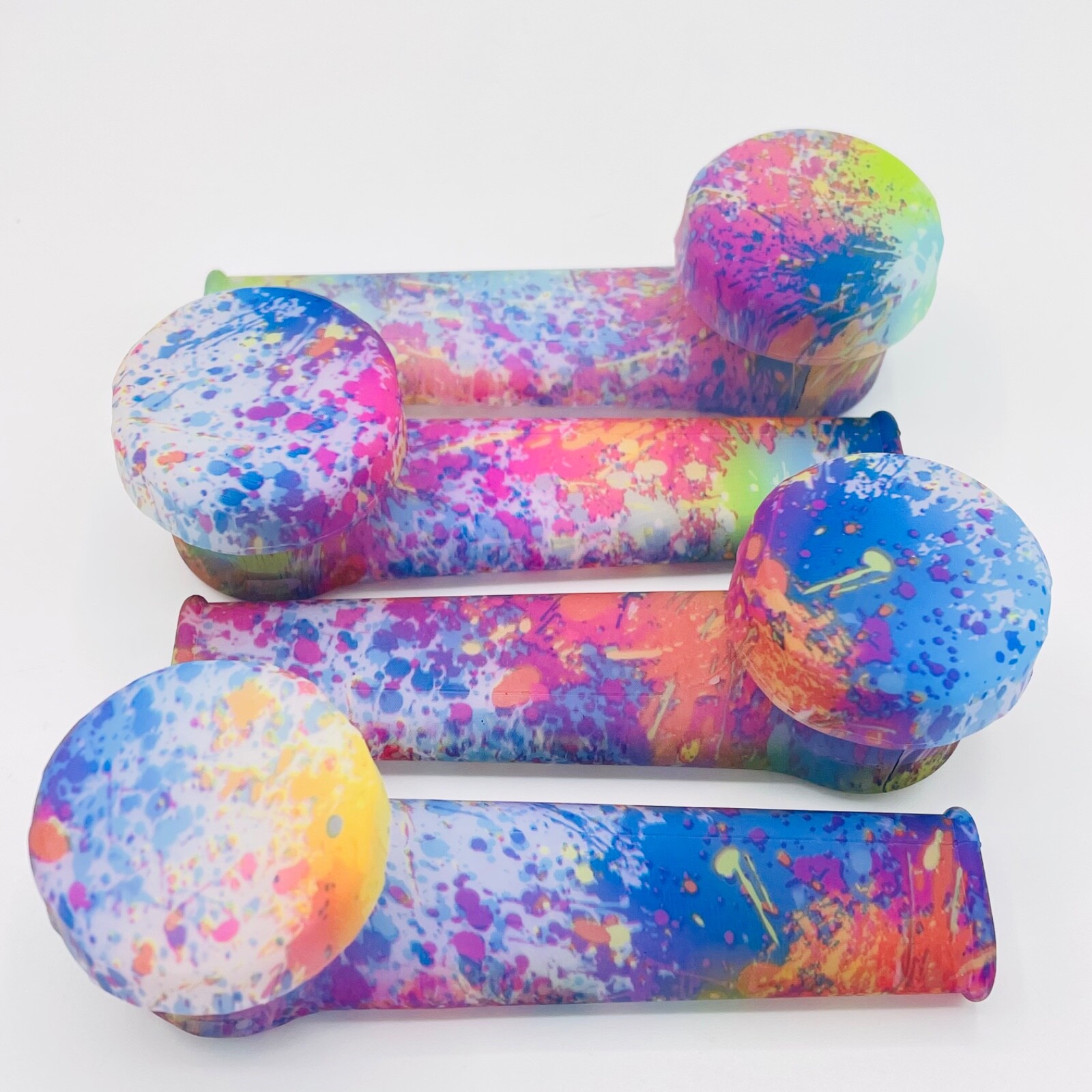 Silicone Smoking Pipe with Glass Bowl & Cap Lid | Glow-n-dark color splatter