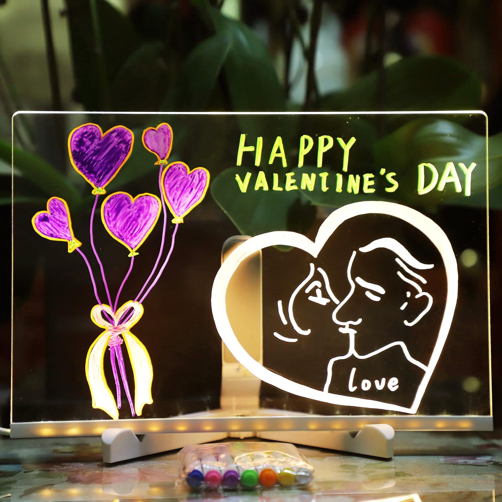 Note Board LED Acrylic Dry Erase Board with 7 Color Pen for Valentine's Day Gift