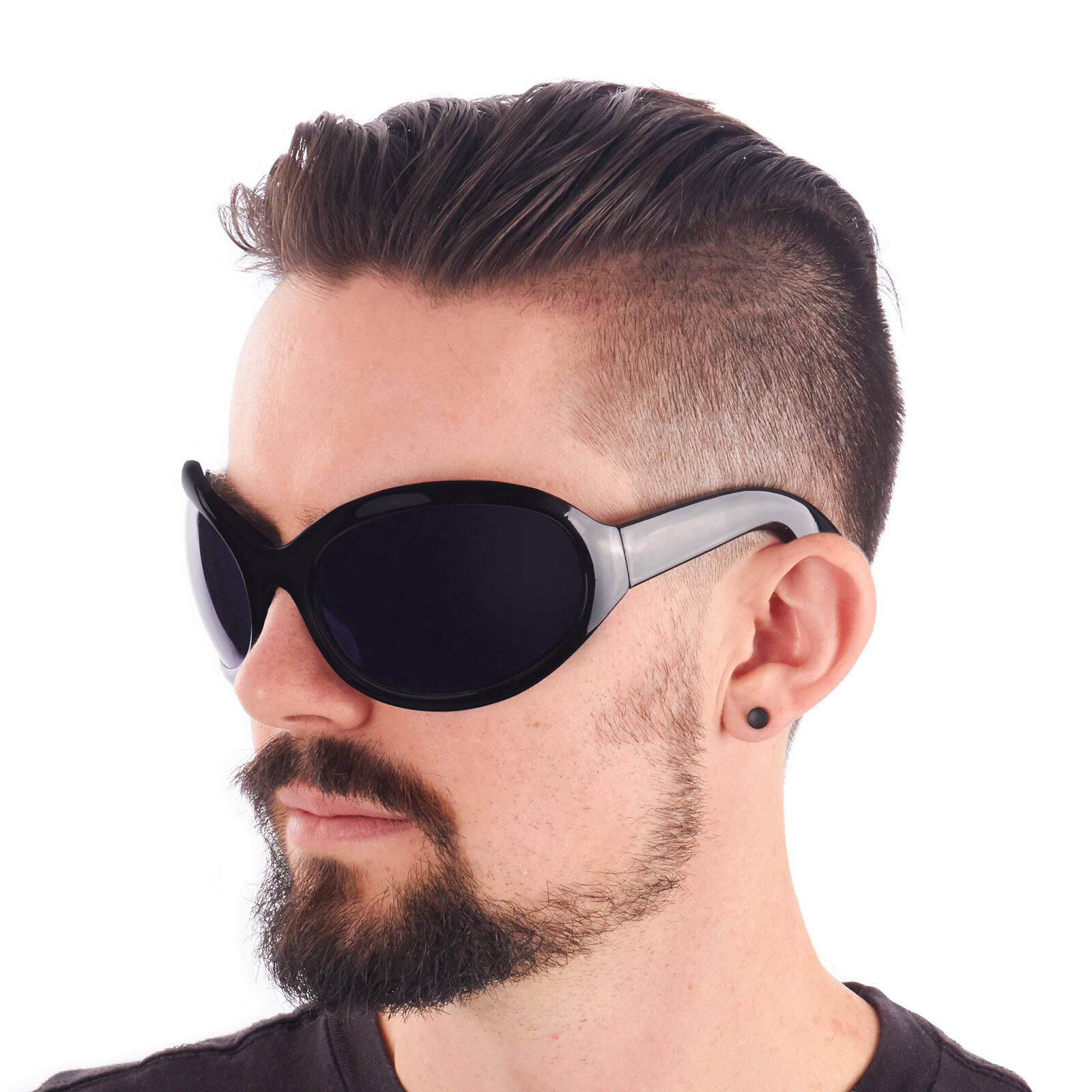 BIG Gothic GOTH INDUSTRIAL Bugeye Bug Eye Bono WRAP Sunglasses Black