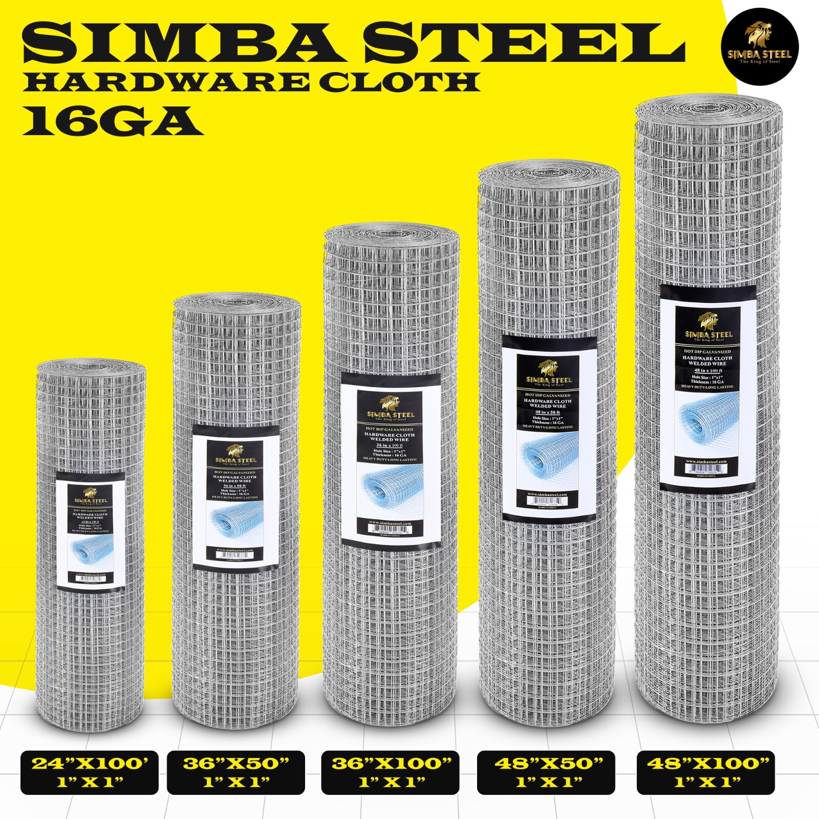 Galvanized Welded Wire Mesh, Hardware Cloth, Size 12"-72"   50/100FT SIMBA STEEL