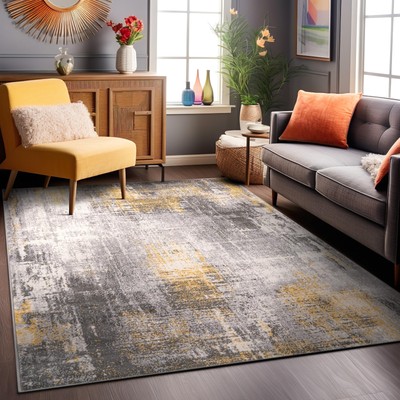 Dublin Contemporary Abstract Stain Resistant Soft Area Rug 5' x 7' Yellow