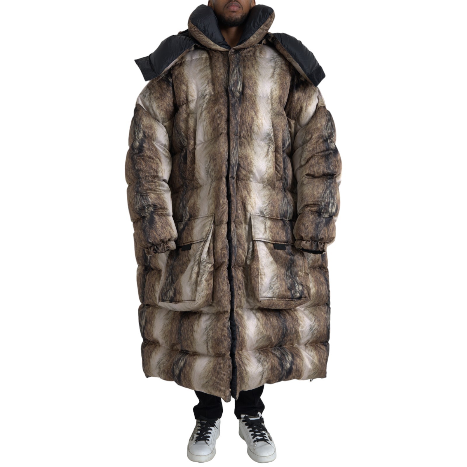 DOLCE & GABBANA Jacket Brown Parka Full Zip Hooded Long Coat