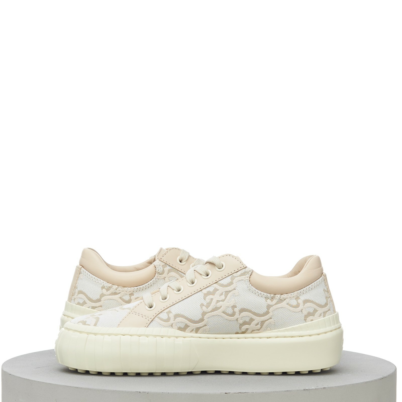 Pre-owned Fendi 770$ Force Beige/white Low Top Sneaker, Ff Karligraphy Motif