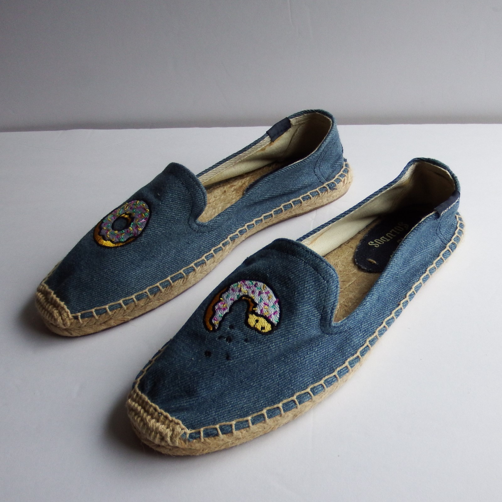 Jason Polan For Soludos Sz 7 Womens Denim Espadrille Dounut Design