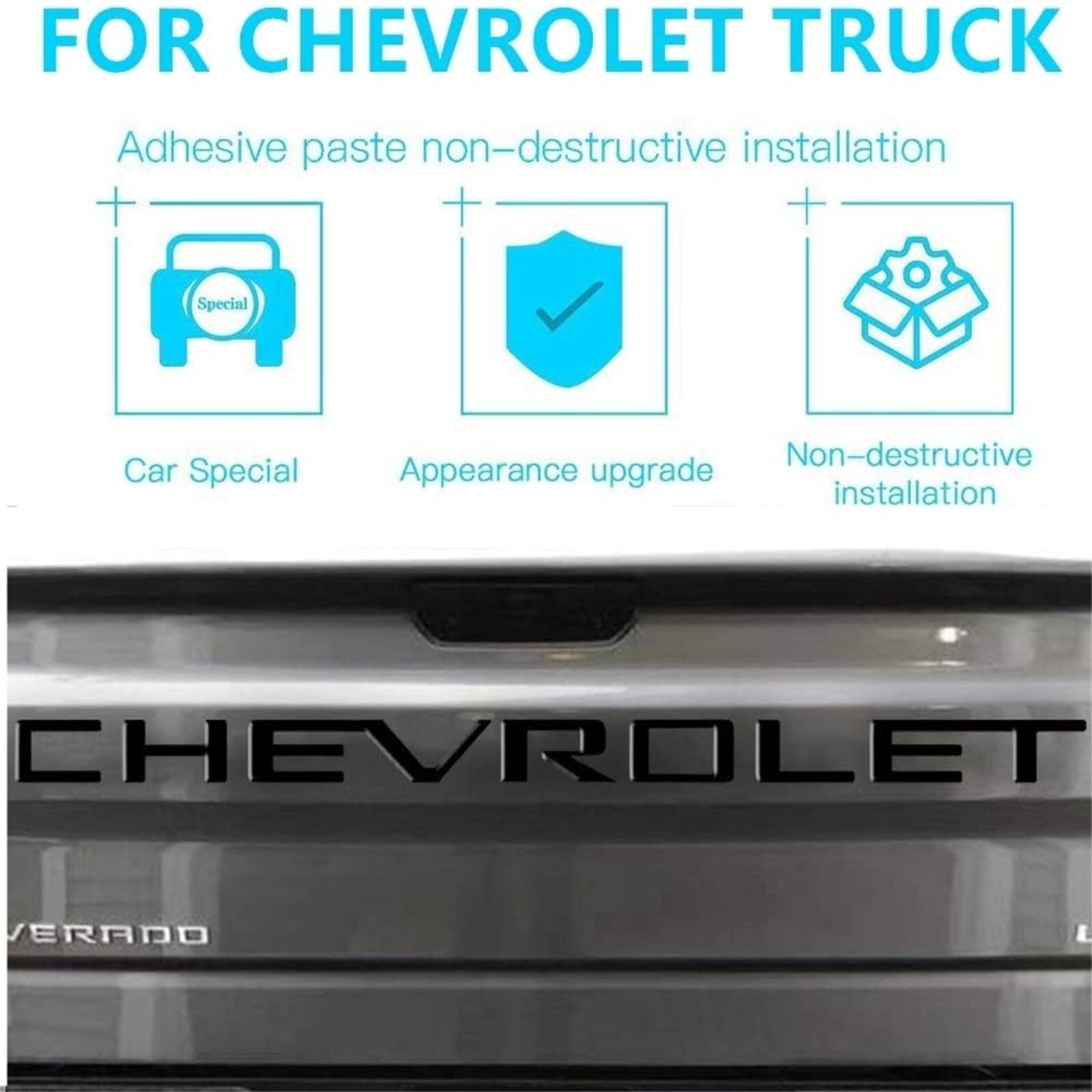 Black Raised Decal for 2019-2024 Silverado Model Tailgate Insert Letters Emblem