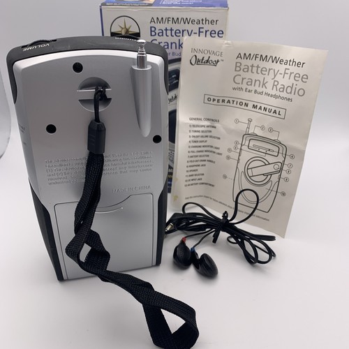 Innovage Outdoor AM/FM/ Weather Battery-Free Crank Radio with Ear Bud Headphones