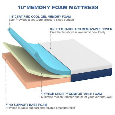 6''8''10''12''14''Twin Full Queen Memory Foam Mattress,Breathable for Sleep Mattress