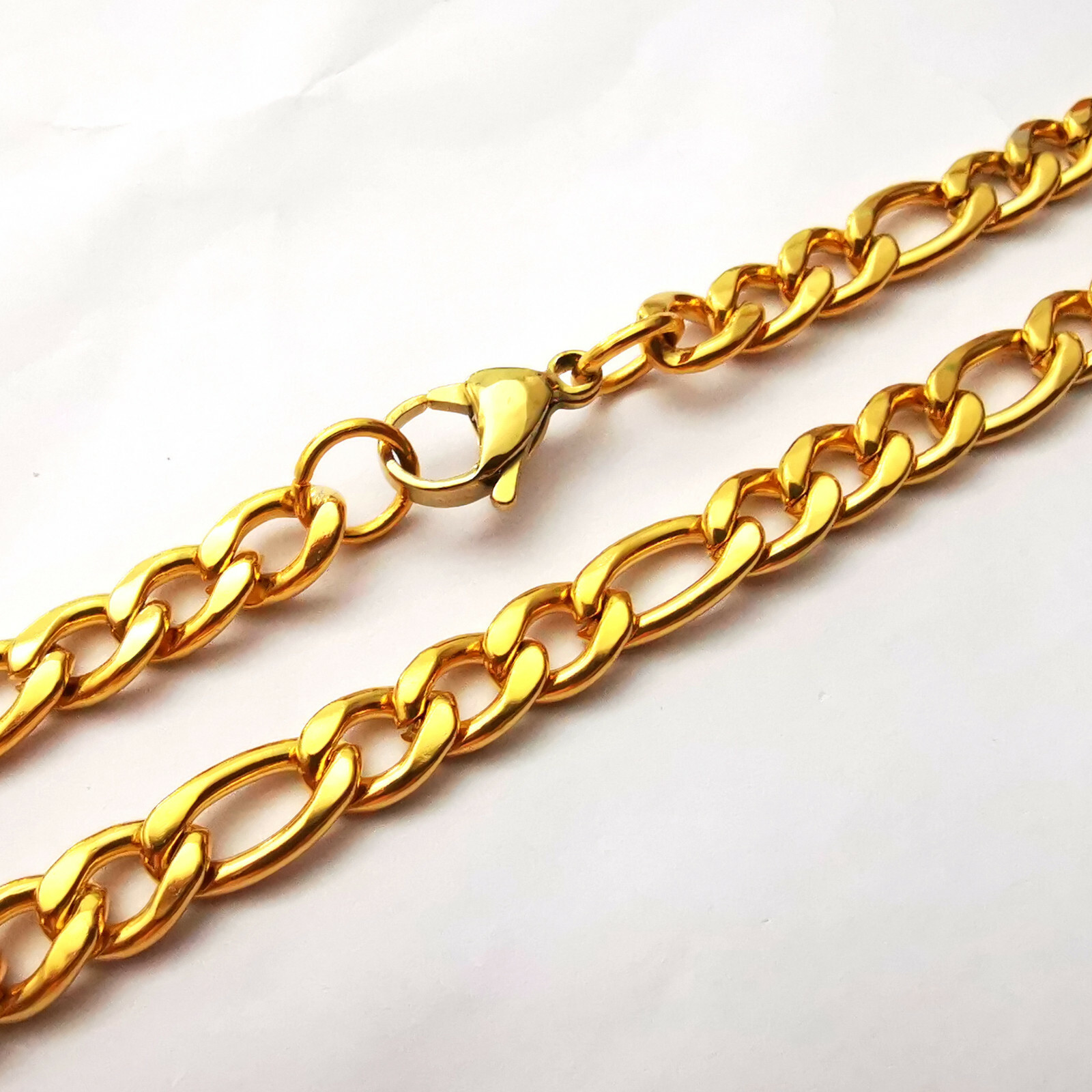 8K Gold plated figaro link chain 7mm necklace bracelet Anklet 7inch 40inch eBay