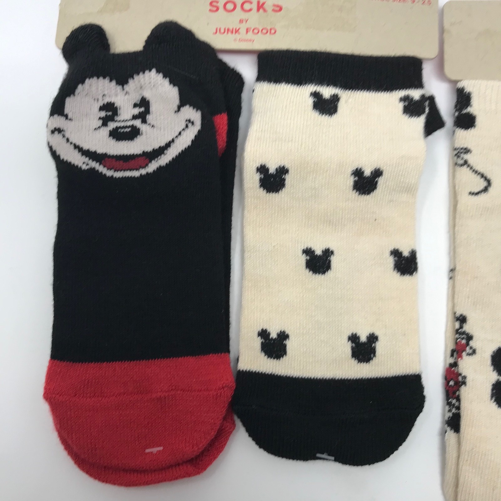 Disney by Junk Food Kids Size Medium 4 Pair Mickey Mouse Socks 9 - 2.5 Black Red