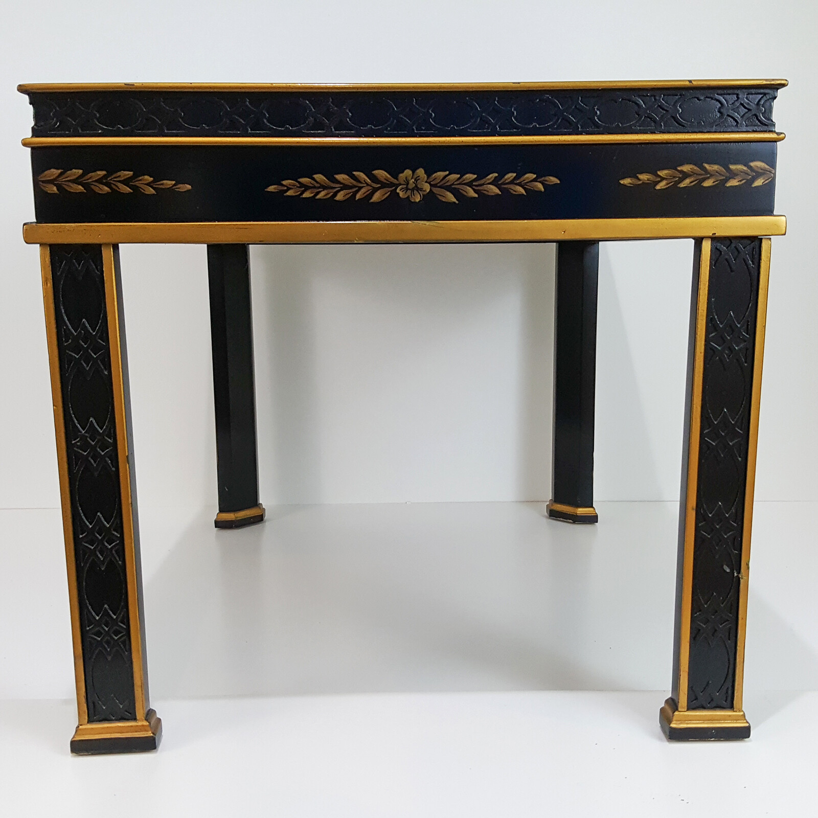 Vintage Drexel Heritage Asian Black Lacquer Side End Table Chinese Chinoiserie