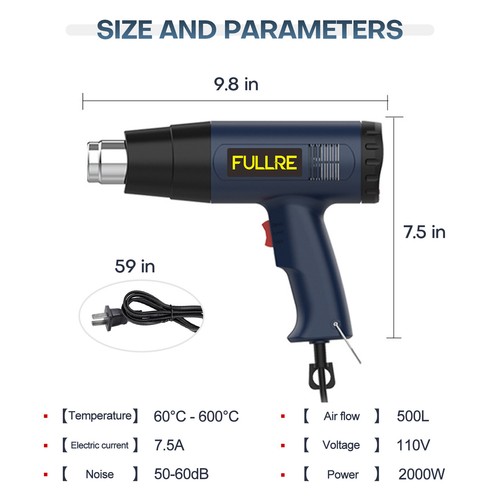 2000W 2-Speed Hot Air Heat Gun Kit Adjustable Temperature Setting with 4 Nozzles
