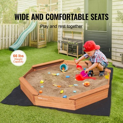 VEVOR Wooden Sandbox with Cover Octagonal Sand Box Sand Pit Outdoor Ages 3-12