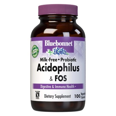 Bluebonnet безмолочный пробиотик Acidophilus & Fos 100 растительных капсул