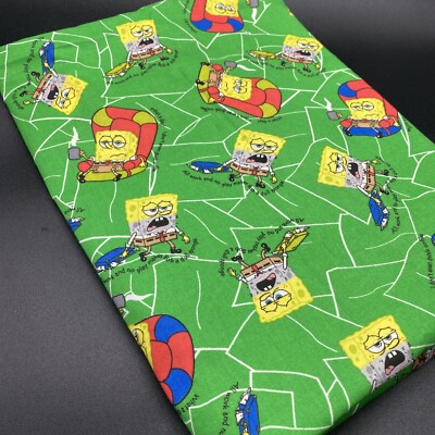 Vintage SpongeBob Fabric Sewing 2003 Viacom Craft Grumpy Coffee All Work 2.5yds