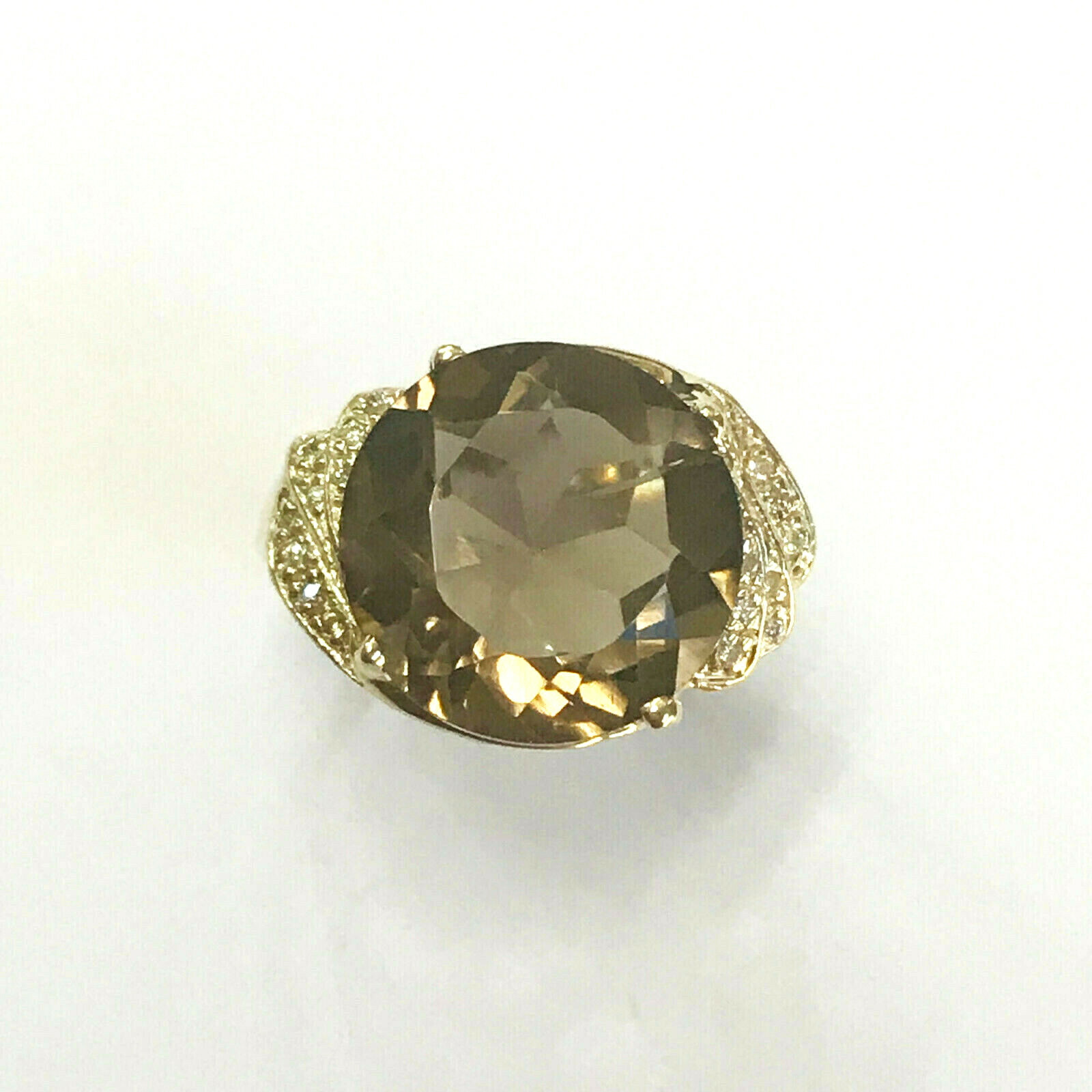 Pre-owned Jewelry By Arsa 5.3 Cttw Natural Real Smoky Quartz & Diamond Solid 14k Yellow Gold Cocktail Ring In Brown