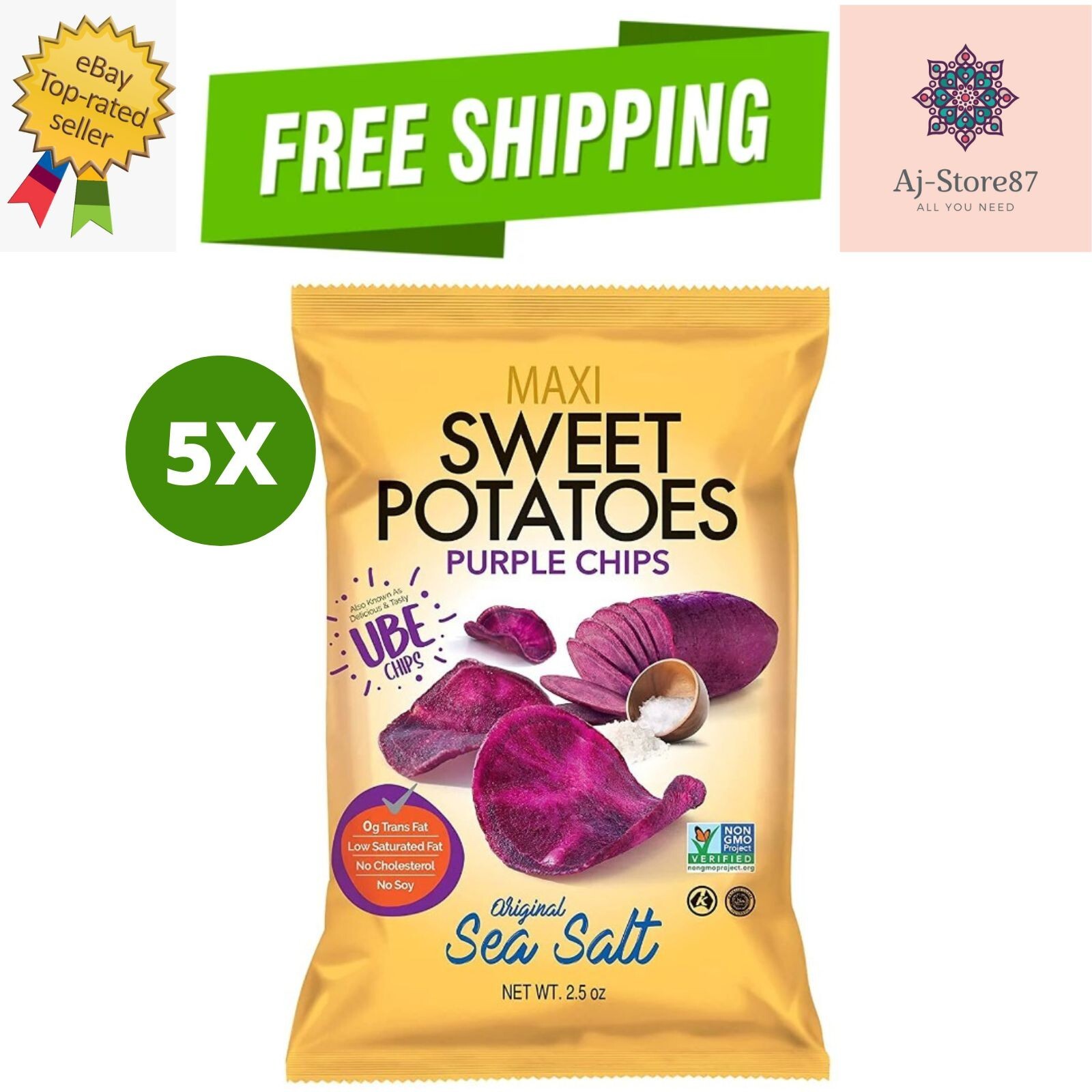 5 Pack X Maxi Sweet Potatoes Purple Chips-UBE Sea Salt Flavor- 70 gram |  eBay