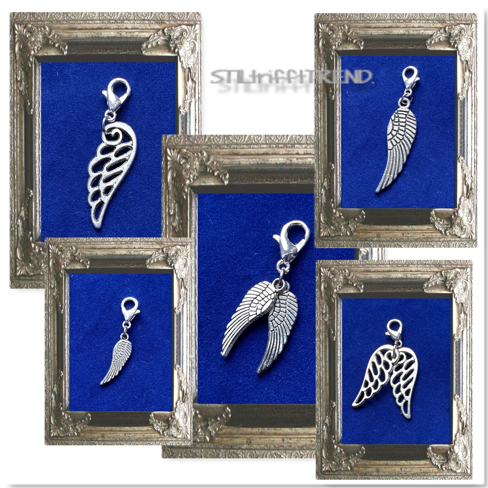CHARM ANHÄNGER ENGELSFLÜGEL mit 925er SILBER Karabiner für BETTELARMBAND + KETTE
