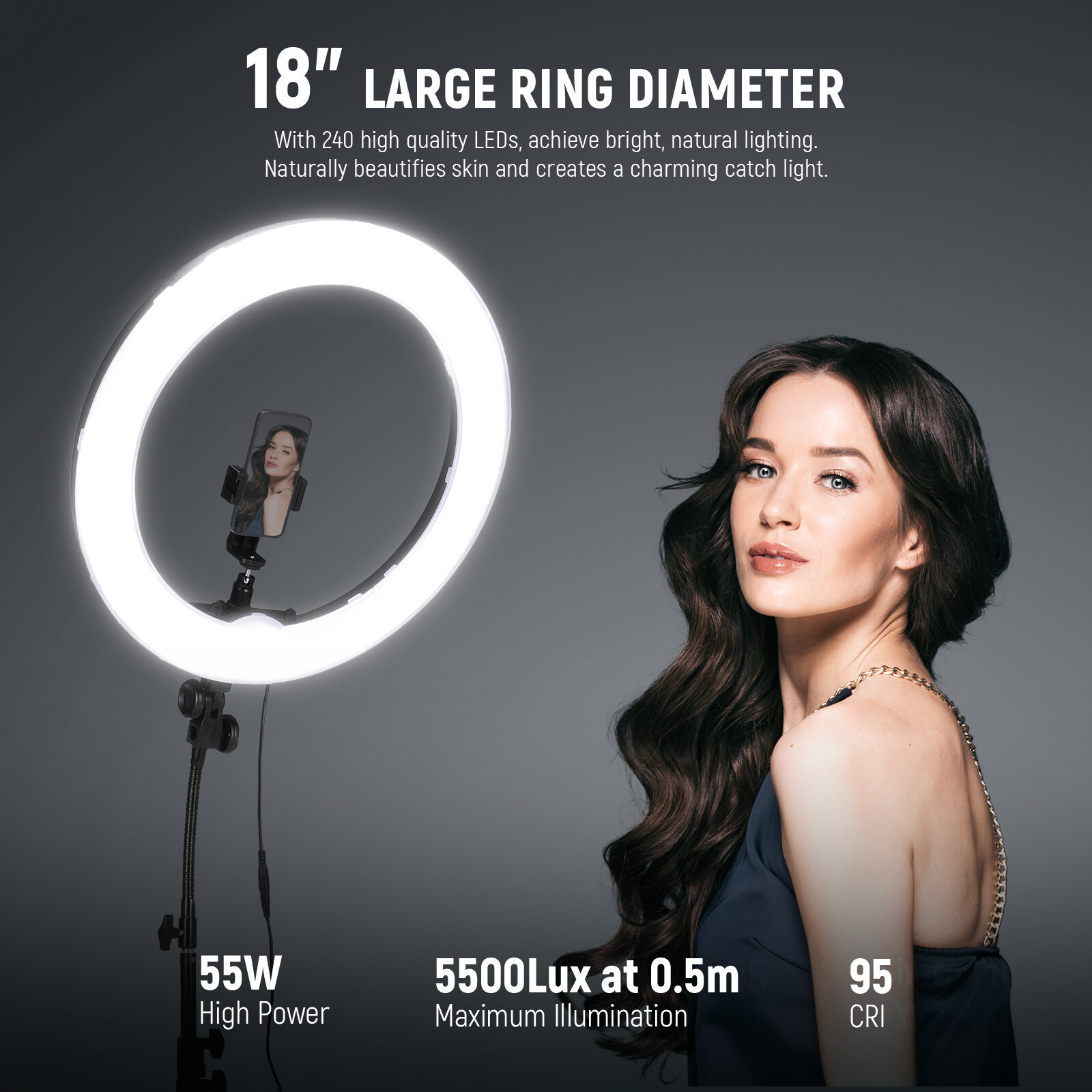 Neewer 18-inch Outer Dimmable SMD LED Ring Light Lighting Kit with Light Stand