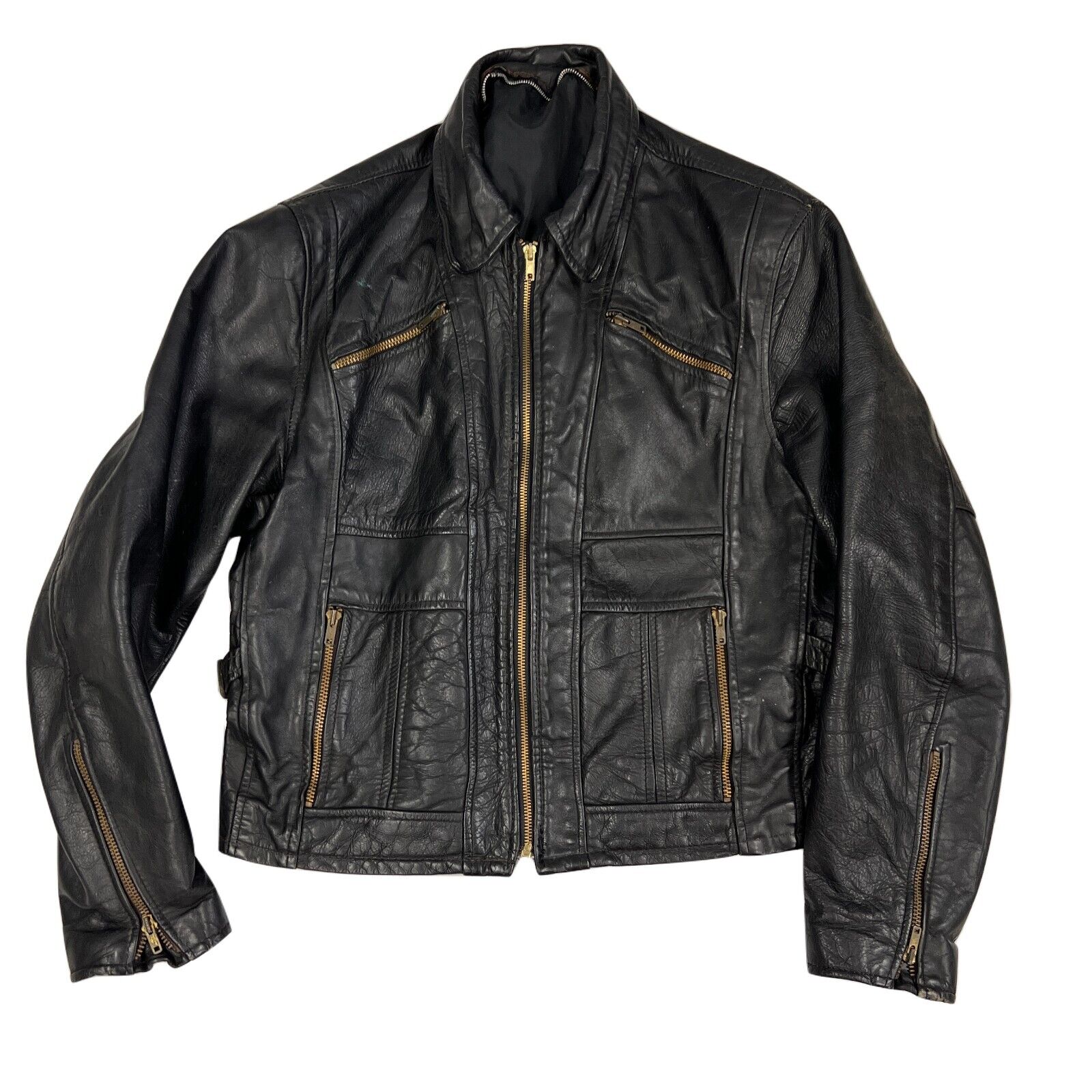 Rare-Vintage Mens Black Leather Motorcycle Jacket Talon Rare-Vintage Mens Black Leather Motorcycle Jacket Talon