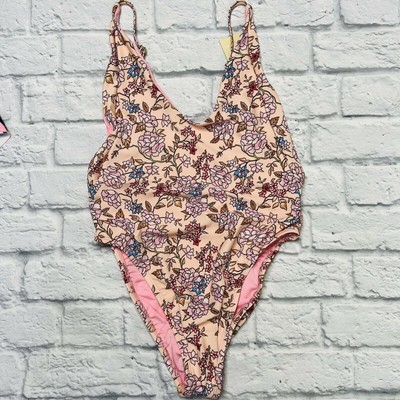 RIS-K Women's Pink Voyager One Piece Swimsuit Size M Boho Floral New Cheeky