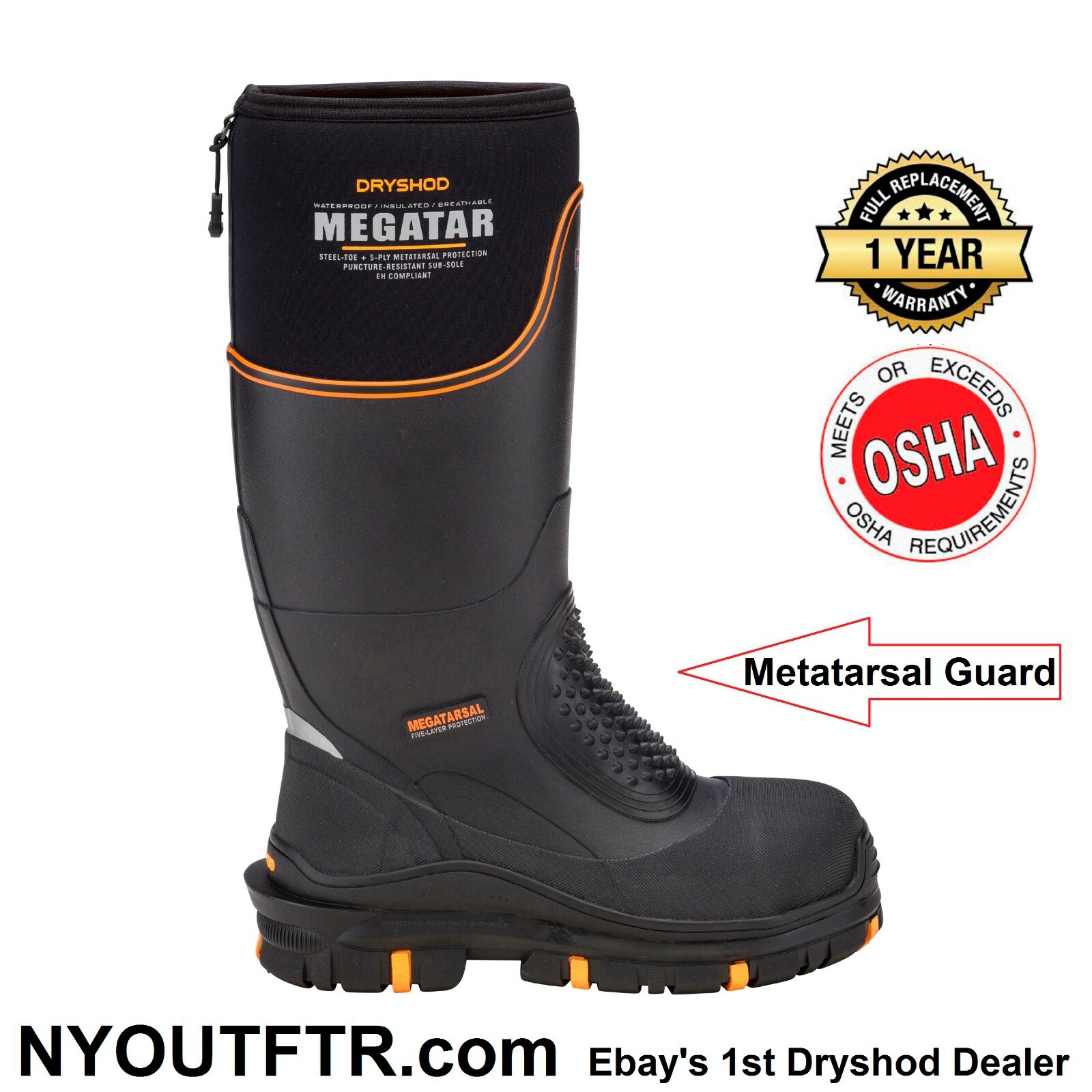 Pre-owned Dryshod Size 12 Megatar Steel Toe Extreme Protection Metatarsal Boot Meg-mh-bk In Black