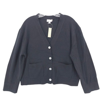 NWT J CREW Cashmere Patch Pocket Cardigan Sweater Oversized CB881 Black MEDIUM