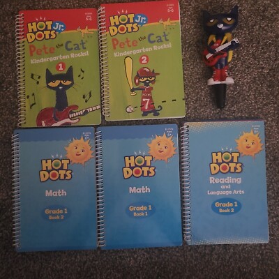 Hot Dots Jr. Kindergarten Pete The Cat Grade 1 Math Reading 5 Books & Pen Lot
