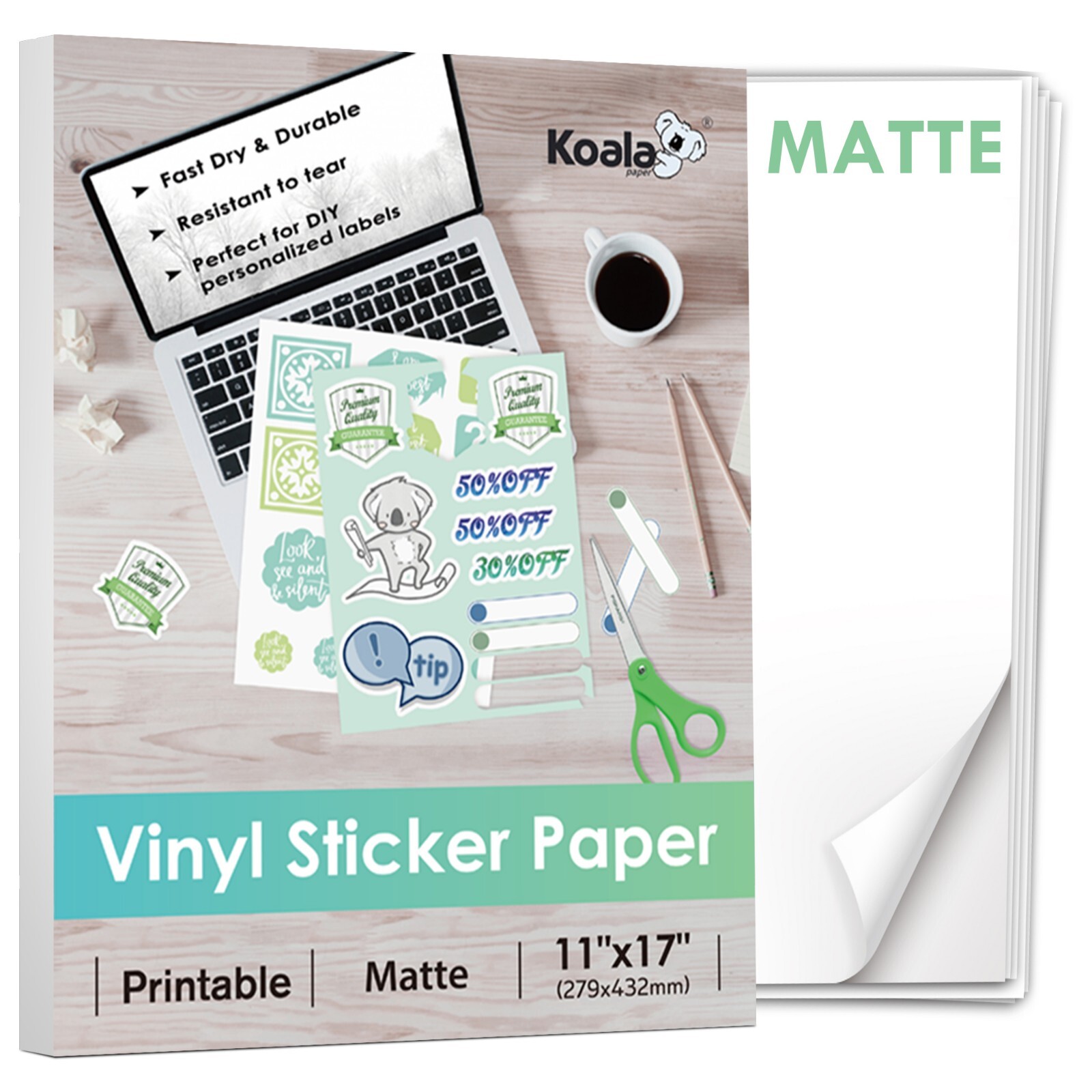 Lot KOALA Vinyl Sticker Paper Matte White Waterproof Inkjet Laser 8.5x11 / 11x17