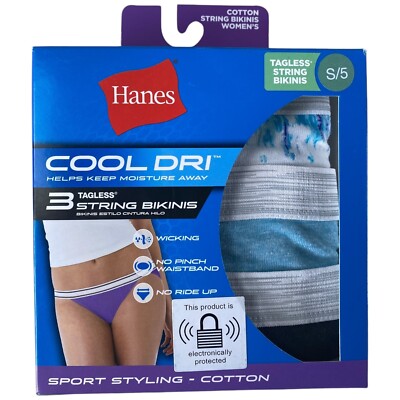3 Pairs Hanes String Bikinis Tagless Panties Women's Size S/5 Cotton Poly New