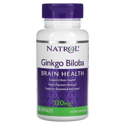 Natrol Ginkgo Biloba 120 мг 60 капсул без молока, без яиц, без рыбы,