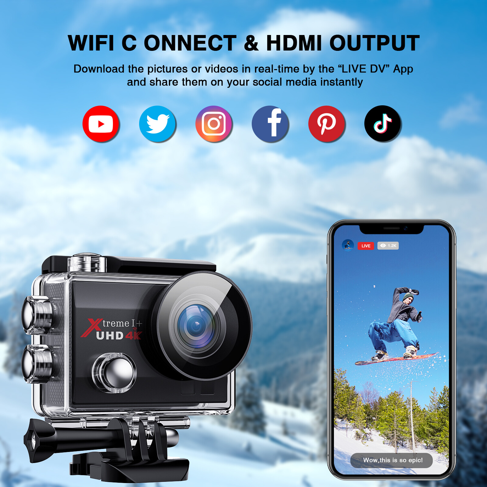 Campark 4K 20MP WIFI EIS HD Action/Sport/Waterproof/Underwater Camera Recorder