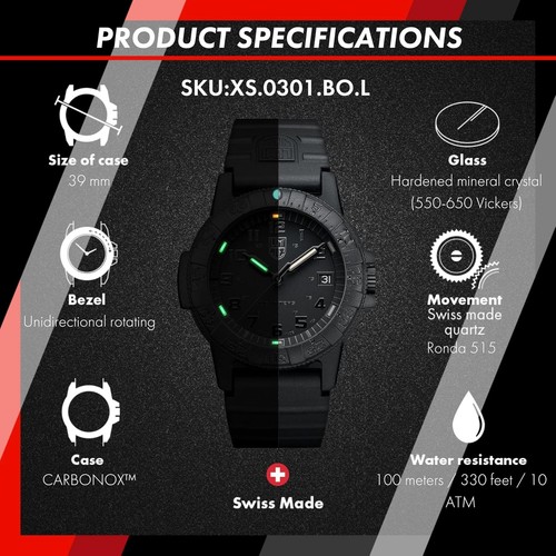 Pre-owned Luminox Xs.0321.bo.l Men's Leatherback Sea Turtle Analog Quartz Watch, Black