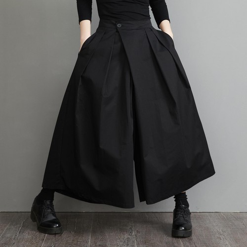 パンツ FLAREUP Handmade Twisted Skirt Pants Women's Chiffon Skirt Pants, Wide Leg Pants, Black Skirt